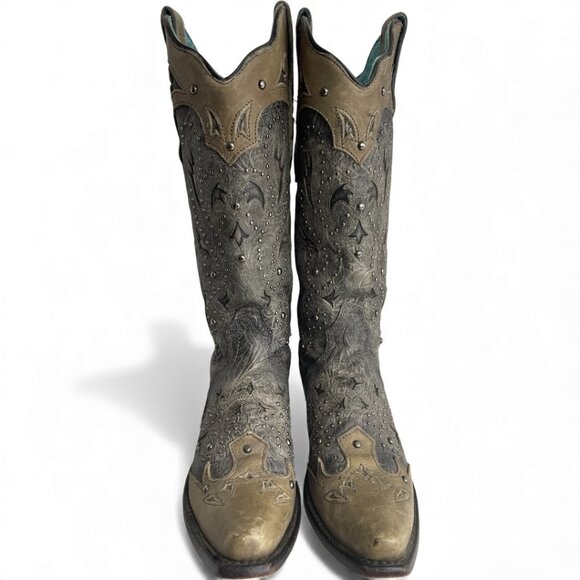 Corral Leather Studded Western Cowgirl Cowboy Snip Toe Boots Women's 9 M - Picture 4 of 15